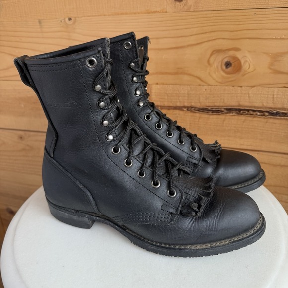 PD Tuff Western Boots Kiltie Logger Whimsigoth Women's 8M Black Leather *Flaw